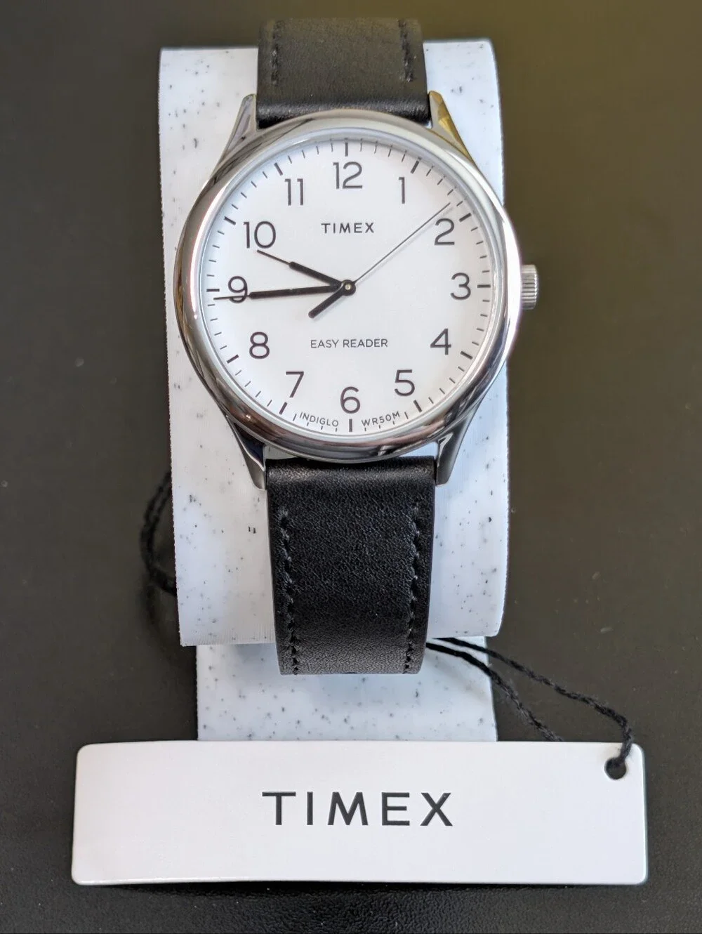 Timex Easy Reader Gen 1 Quartz 40mm Watch – White Dial & Black Leather, Indiglo